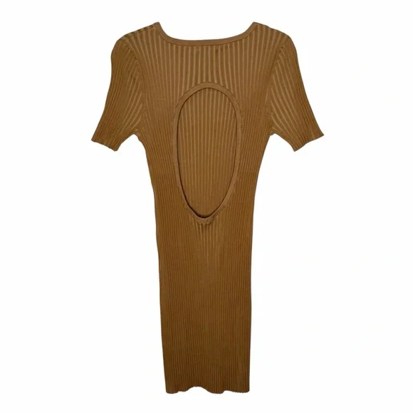 Good American Ribbed Midi Knit Dress in Camel - Picture 2 of 8